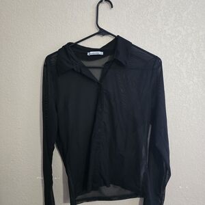 Abercrombie & Fitch Black Sheer Button-Up Shirt